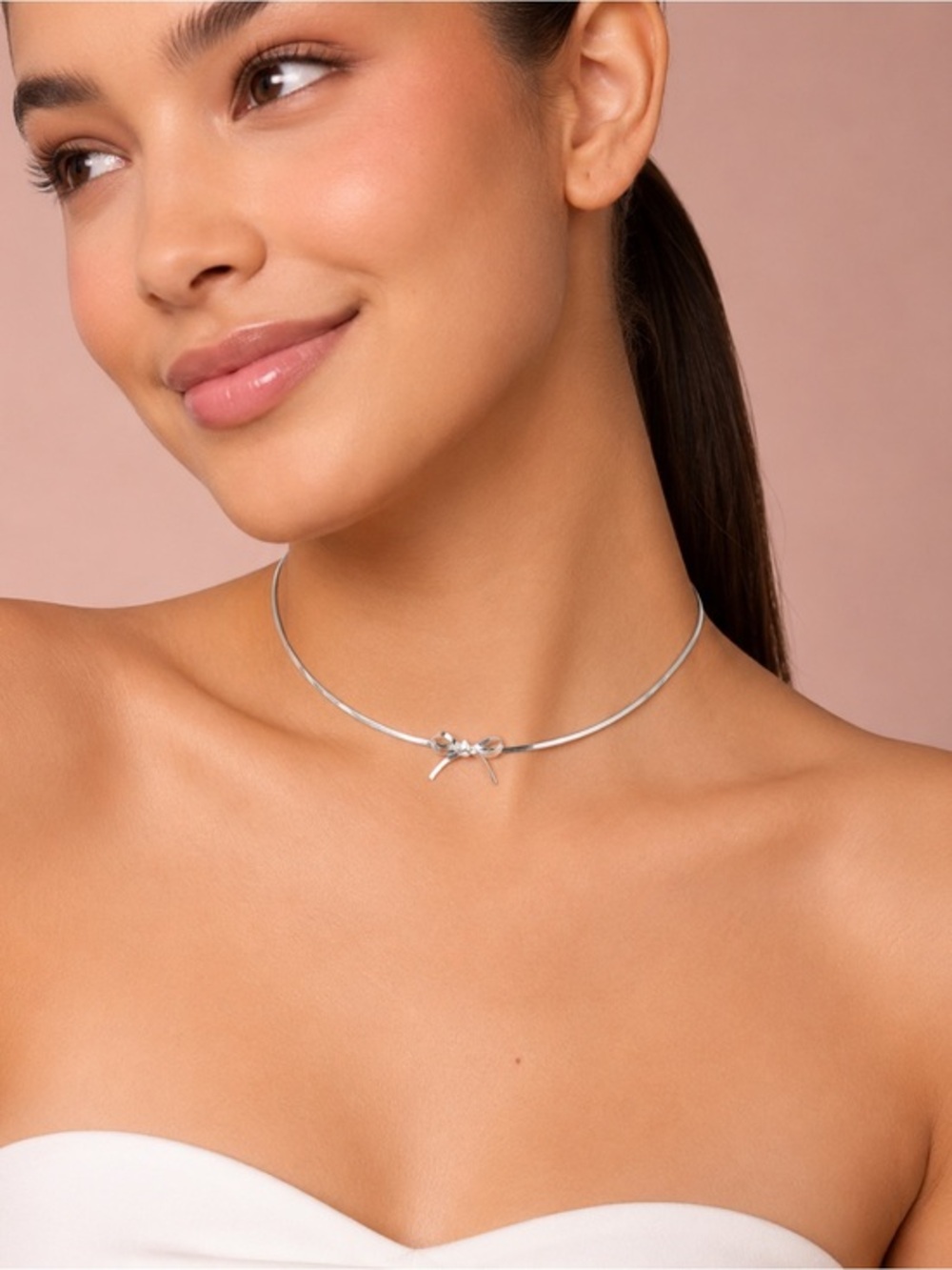 NWOT 18K Silver Plated Stainless Steel Balletcore Classy Elegant Bow Necklace